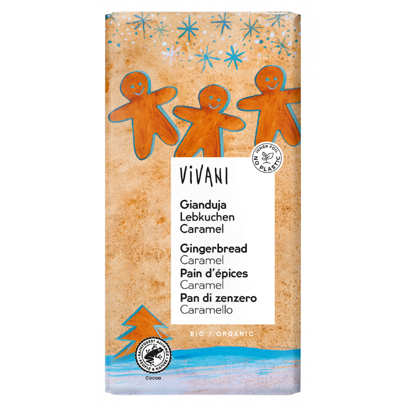 CZEKOLADA GIANDUJA Z KAWAŁKAMI PIERNIKA I KARMELU BIO 100 g - VIVANI (PRODUKT SEZONOWY)