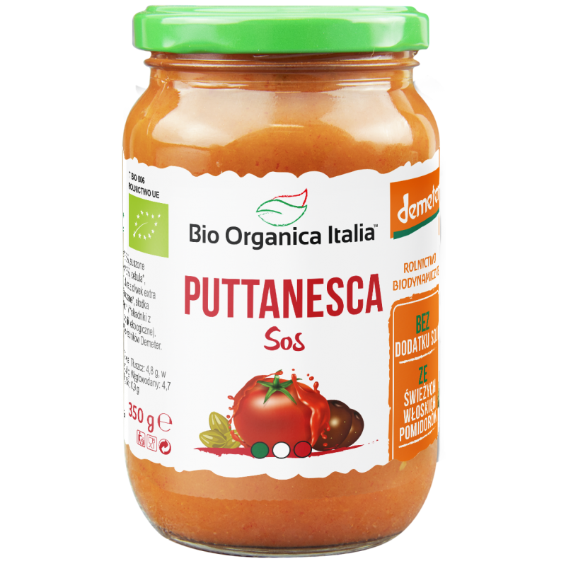 SOS POMIDOROWY Z OLIWKAMI I KAPARAMI PUTTANESCA DEMETER BIO 350 g - BIO ORGANICA ITALIA