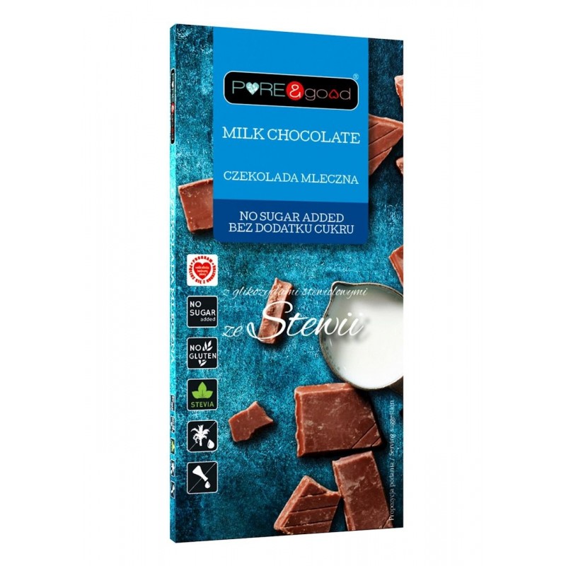 CZEKOLADA MLECZNA ZE STEWIĄ BEZ DODATKU CUKRÓW BEZGLUTENOWA 100 g - PURE&GOOD