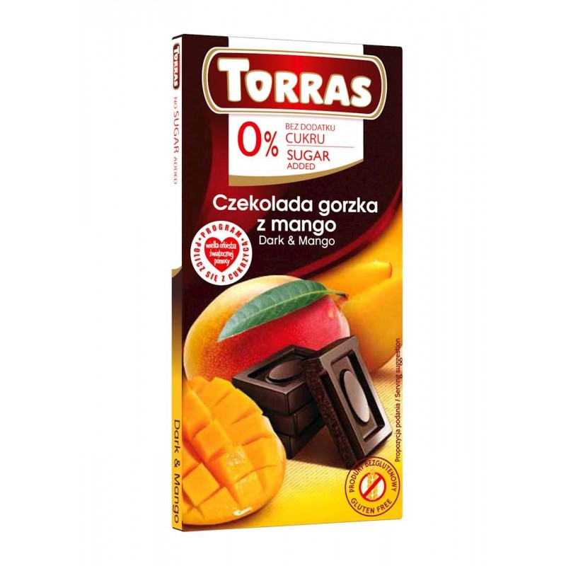 CZEKOLADA GORZKA Z MANGO BEZ DODATKU CUKRÓW BEZGLUTENOWA 75 g - TORRAS