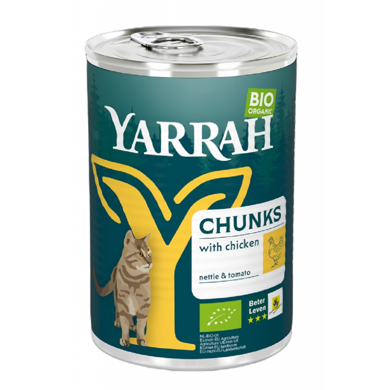 (DLA PSA DOROSŁEGO) KAWAŁKI KURCZAKA Z POMIDOREM I POKRZYWĄ BIO 405 g - YARRAH