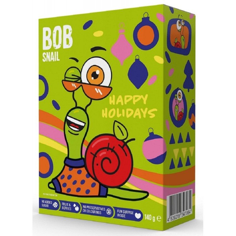ZESTAW ŚWIĄTECZNY - PRZEKĄSKI OWOCOWE Z ZABAWKĄ I NAKLEJKĄ BEZGLUTENOWE 140 g - BOB SNAIL (PRODUKT SEZONOWY)