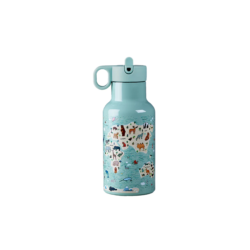 BUTELKA TERMICZNA Z DWOMA NAKRĘTKAMI DLA DZIECI MAPA ZWIERZĄT 350 ml - CHIC-MIC