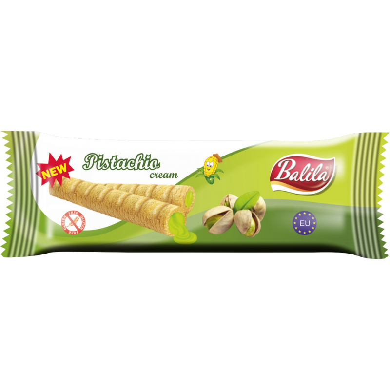 RURKI KUKURYDZIANE Z KREMEM O SMAKU PISTACJOWYM BEZGLUTENOWE 18 g - BALILA