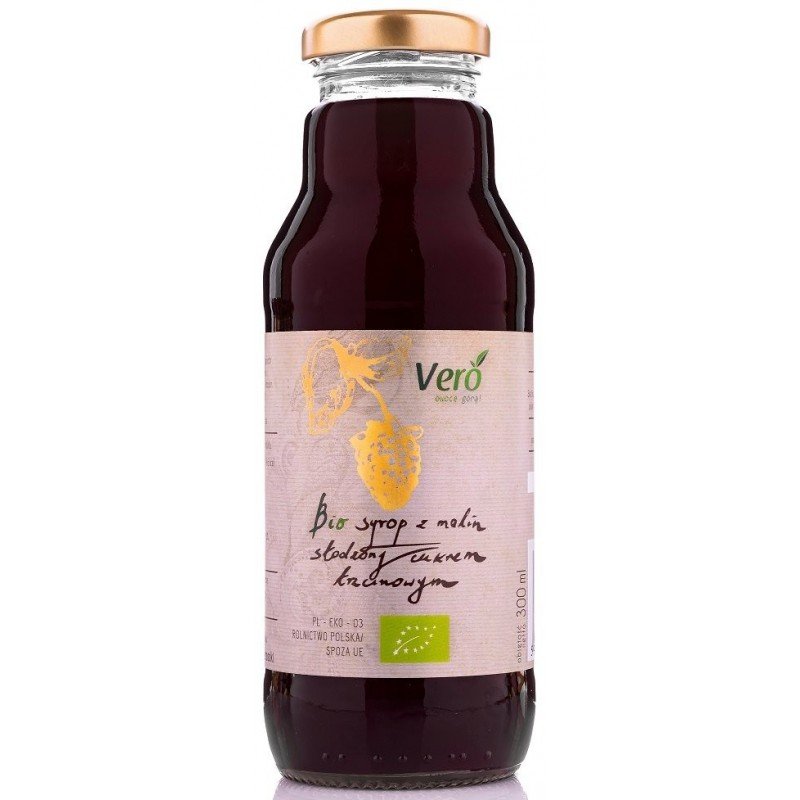 SYROP MALINOWY SŁODZONY CUKREM TRZCINOWYM BIO 300 ml - VERO