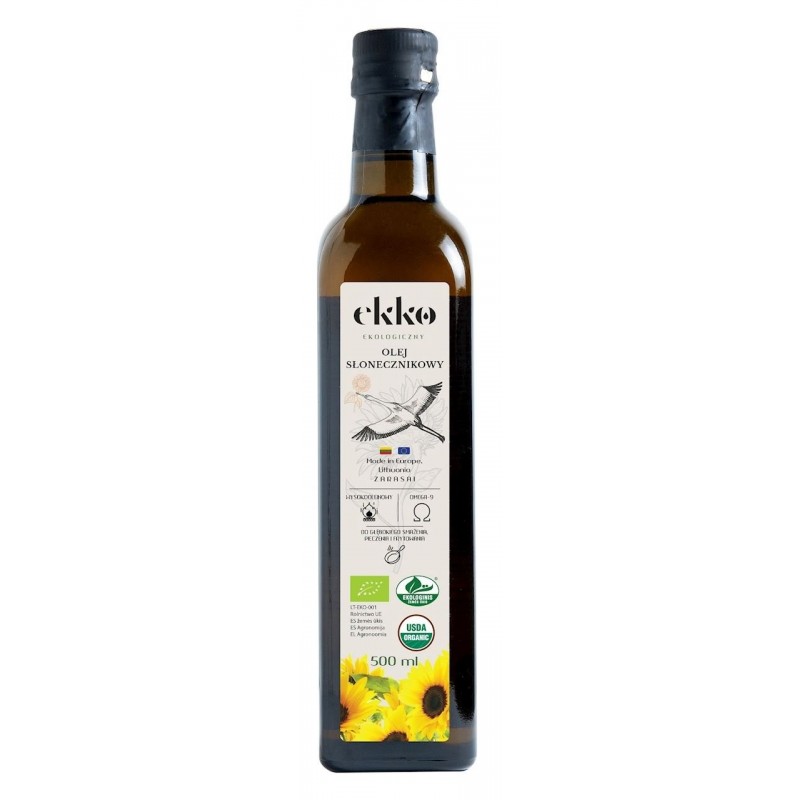 OLEJ SŁONECZNIKOWY DO GOTOWANIA I SMAŻENIA TŁOCZONY NA ZIMNO BIO 500 ml - EKKO