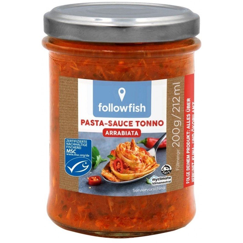 SOS POMIDOROWY W STYLU ARRABBIATA BIO Z TUŃCZYKIEM BIAŁYM MSC 200 g - FOLLOWFOOD