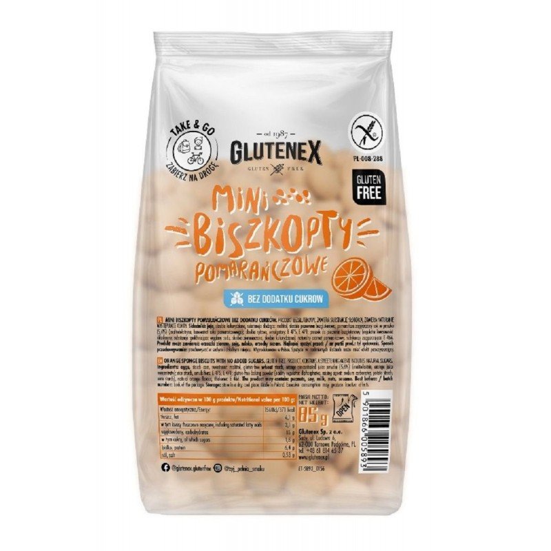 BISZKOPTY MINI POMARAŃCZOWE BEZ DODATKU CUKRÓW BEZGLUTENOWE 85 g - GLUTENEX