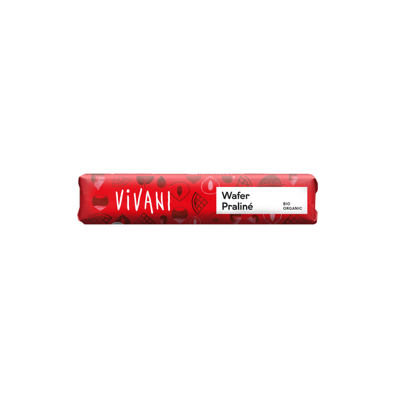 BATON MLECZNA CZEKOLADA Z NADZIENIEM PRALINOWYM Z KAWAŁKAMI WAFELKÓW BIO 40 g - VIVANI
