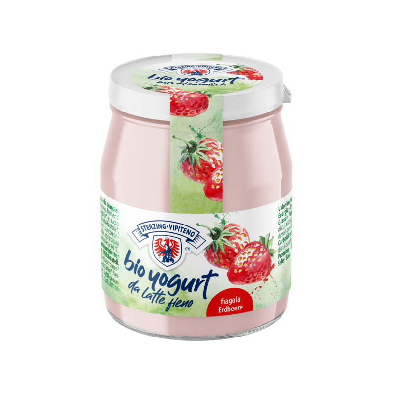JOGURT TRUSKAWKOWY Z MLEKA SIENNEGO BEZGLUTENOWY BIO 150 g (SŁOIK) - STERZING-VIPITENO