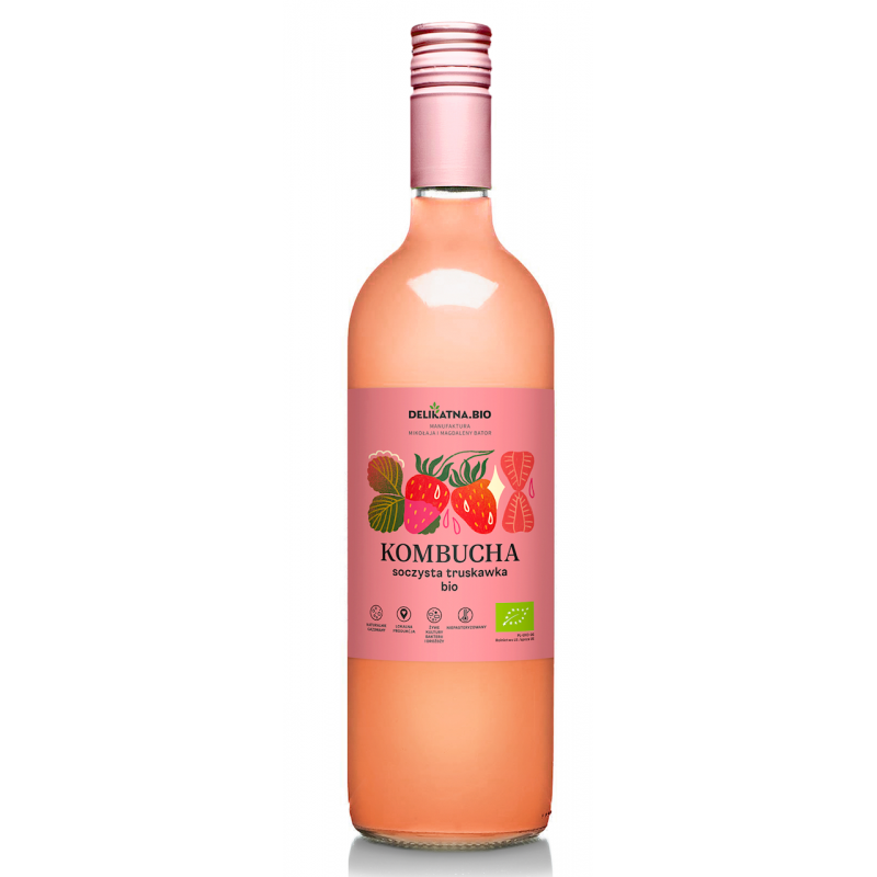 KOMBUCHA SOCZYSTA TRUSKAWKA BIO 750 ml - DELIKATNA