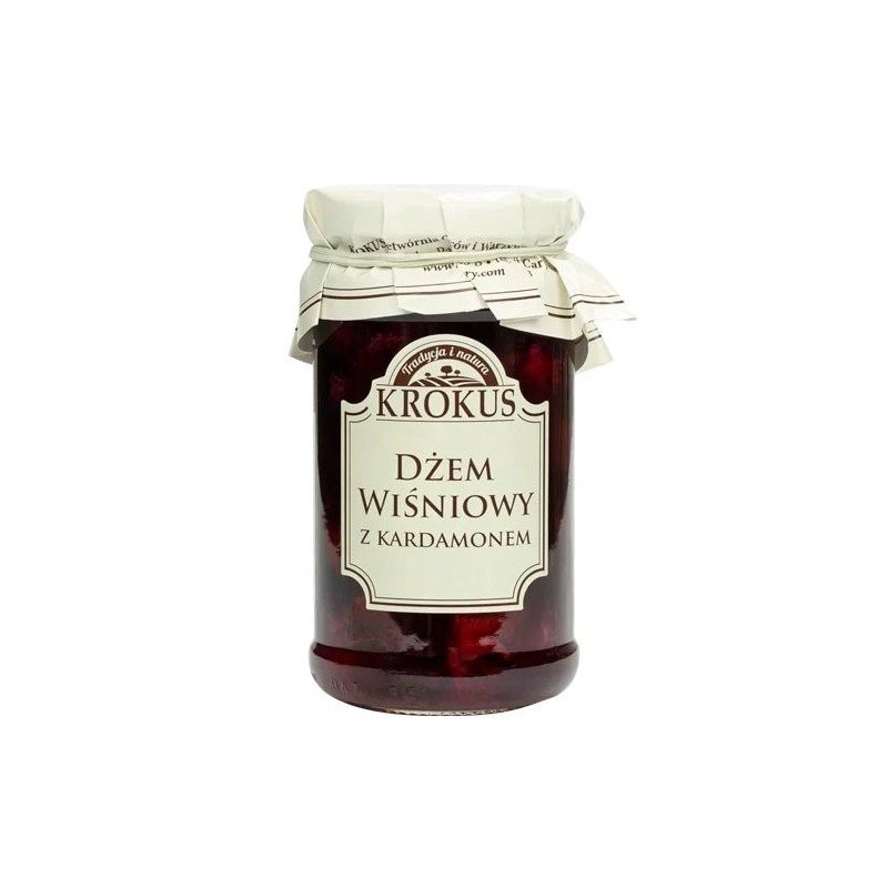 DŻEM WIŚNIOWY Z KARDAMONEM O OBNIŻONEJ ZAWARTOŚCI CUKRU BEZGLUTENOWY 235 g - KROKUS