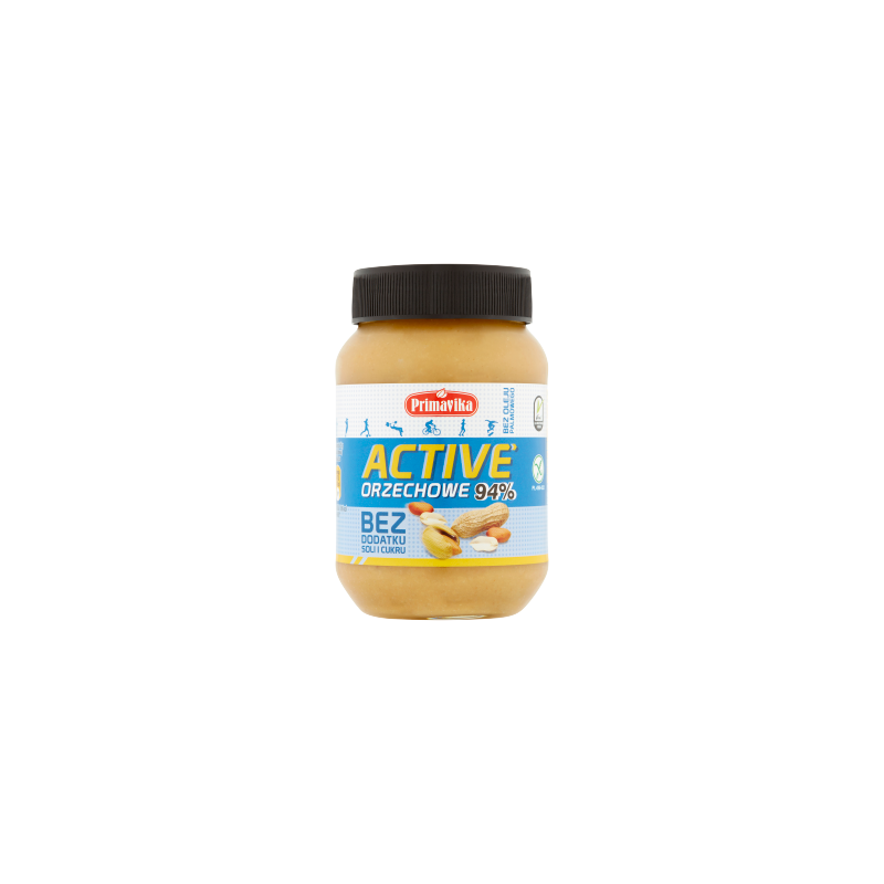 PASTA Z PRAŻONYCH ORZESZKÓW ZIEMNYCH ACTIVE BEZ DODATKU SOLI I CUKRU BEZGLUTENOWA 470 g - PRIMAVIKA