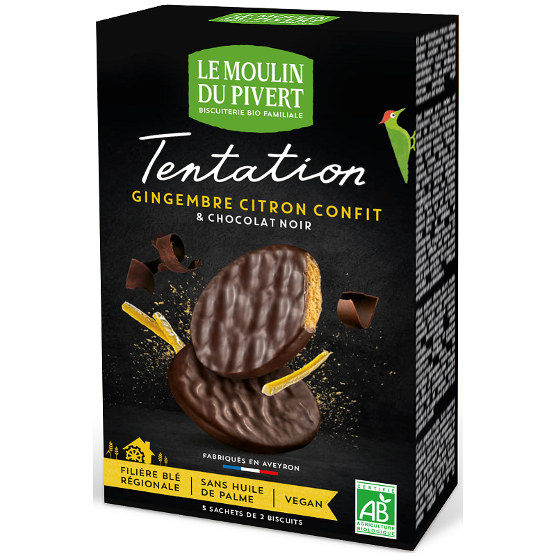 CIASTKA IMBIROWO - CYTRYNOWE W GORZKIEJ CZEKOLADZIE BIO 130 g - LE MOULIN DU PIVERT