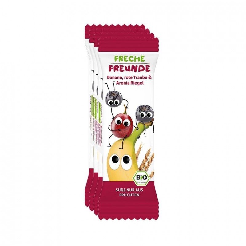 BATON ZBOŻOWY BANAN - WINOGRONO - ARONIA OD 1 ROKU ŻYCIA BIO (4 x 23 g) 92 g - FRECHE FREUNDE