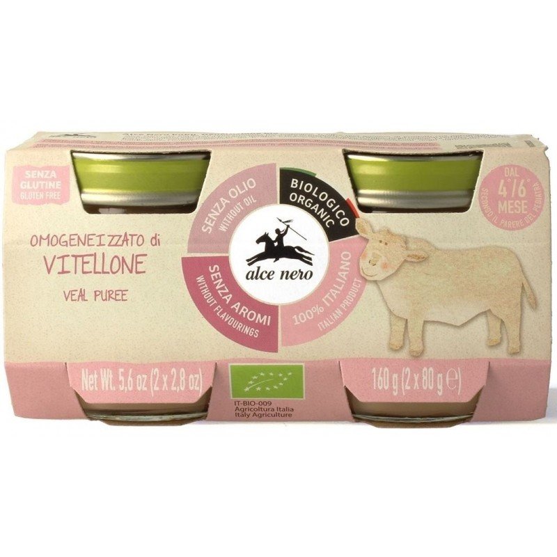 MIĘSO CIELĘCINA BEZGLUTENOWE OD 4 MIESIĄCA BIO (2 x 80 g) 160 g - ALCE NERO