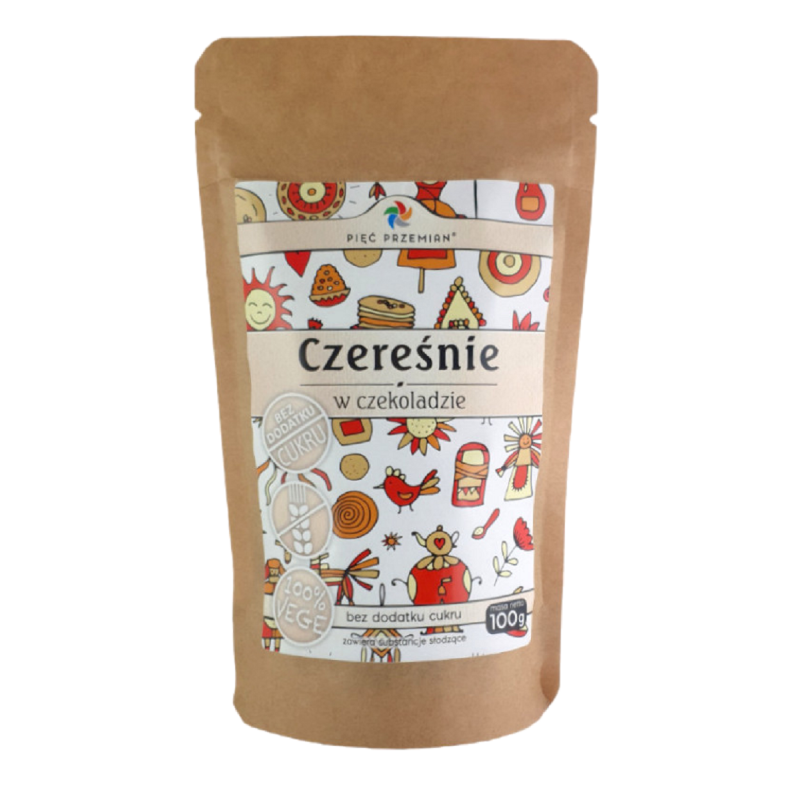 CZEREŚNIE W CZEKOLADZIE BEZ DODATKU CUKRÓW BEZGLUTENOWE 100 g - PIĘĆ PRZEMIAN