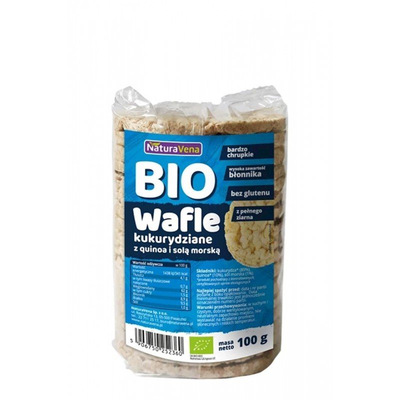 WAFLE KUKURYDZIANE PEŁNOZIARNISTE Z QUINOA I SOLĄ MORSKĄ BIO 100 g - NATURAVENA