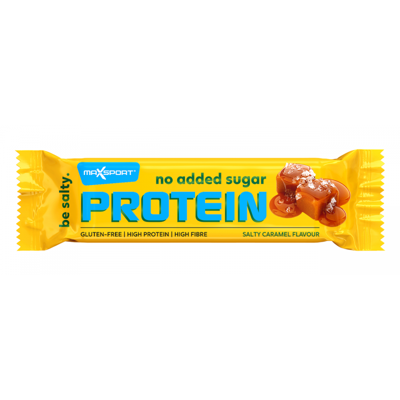 BATON PROTEINOWY O SMAKU SŁONY KARMEL W MLECZNEJ CZEKOLADZIE BEZ DODATKU CUKRÓW BEZGLUTENOWY 40 g - MAXSPORT
