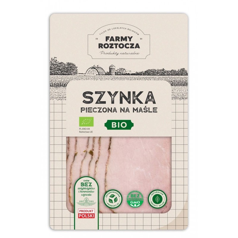 SZYNKA NA MAŚLE PIECZONA PLASTRY BIO 100 g - FARMY ROTOCZA (Z PÓŁKI)