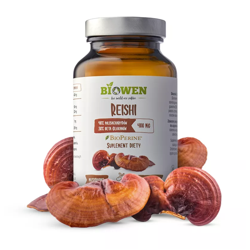 GRZYBY REISHI EKSTRAKT (400 mg) BEZGLUTENOWY 90 KAPSUŁEK - BIOWEN