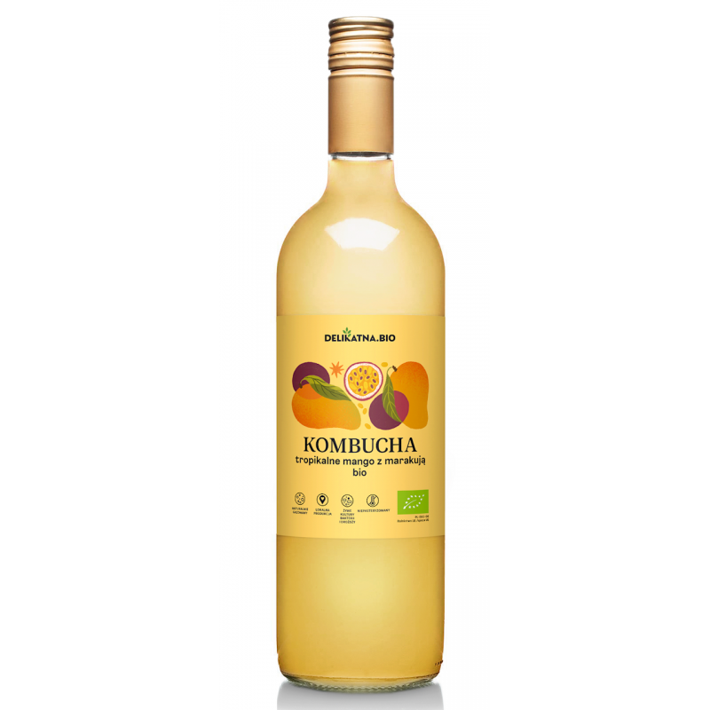 KOMBUCHA TROPIKALNE MANGO Z MARAKUJĄ BIO 750 ml - DELIKATNA
