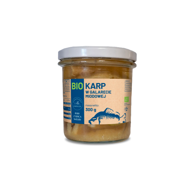KARP W GALARECIE MIODOWEJ BIO 300 g (SŁOIK) - GOSPODARSTWO RYBACKIE ZAWÓLCZE