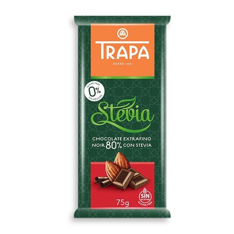 CZEKOLADA GORZKA 80 % ZE STEWIĄ BEZ DODATKU CUKRU BEZGLUTENOWA 75 g - TRAPA
