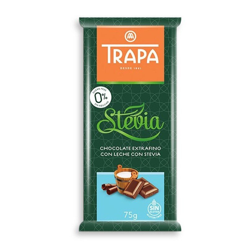 CZEKOLADA MLECZNA ZE STEWIĄ BEZ DODATKU CUKRU BEZGLUTENOWA 75 g - TRAPA