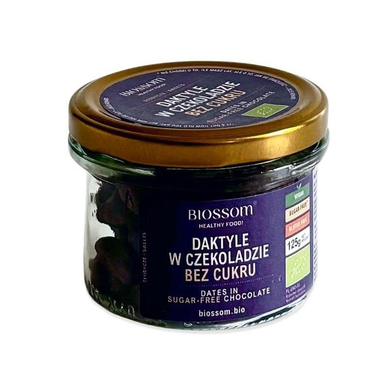 DAKTYLE W CZEKOLADZIE BEZ DODATKU CUKRÓW BEZGLUTENOWE BIO 125 g - BIOSSOM