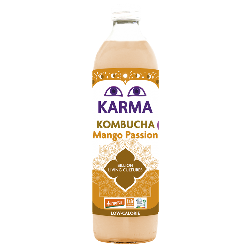 KOMBUCHA Z MANGO NISKA ZAWARTOŚĆ CUKRÓW FAIR FOR LIFE DEMETER BIO 500 ml - KARMA KOMBUCHA