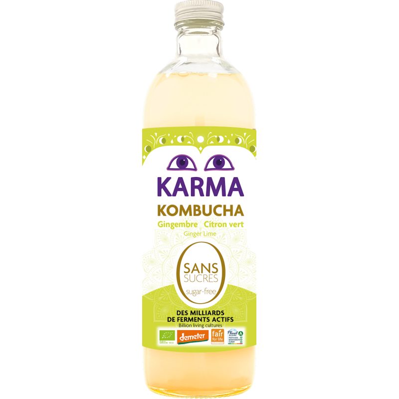 KOMBUCHA Z IMBIREM I LIMONKĄ BEZ CUKRU FAIR FOR LIFE DEMETER BIO 750 ml - KARMA KOMBUCHA