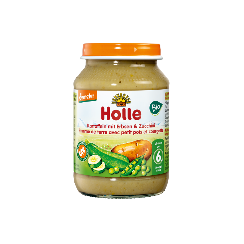 ZIEMNIAK - GROSZEK - CUKINIA BEZ DODATKU CUKRÓW BEZGLUTENOWE OD 6 MIESIĄCA DEMETER BIO 190 g (SŁOIK) - HOLLE