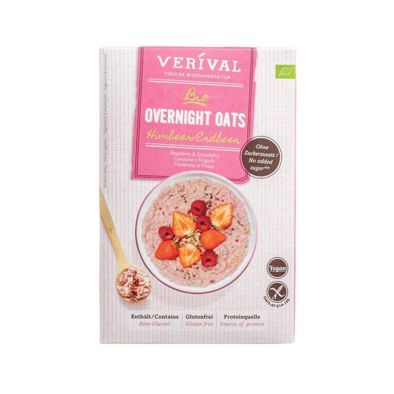 OWSIANKA PROTEINOWA Z MALINAMI I TRUSKAWKAMI BEZ DODATKU CUKRÓW BEZGLUTENOWA BIO 350 g - VERIVAL