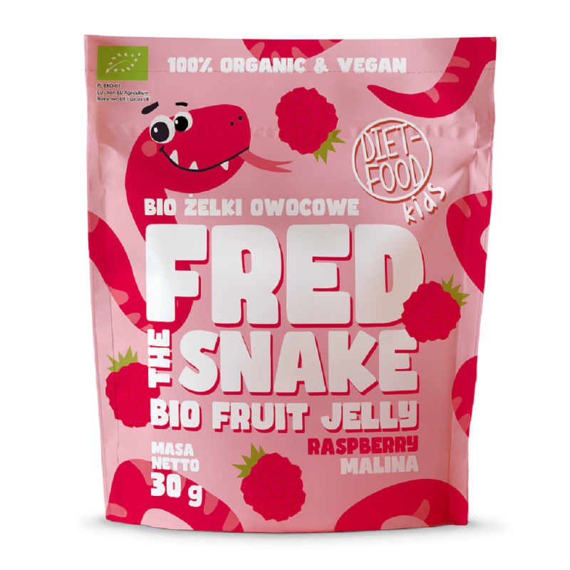 ŻELKI MALINA BEZ ŻELATYNY BIO 30 g - DIET-FOOD (FRED THE SNAKE)
