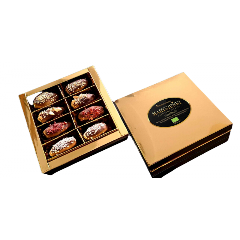 DAKTYLE MEDJOOL W CIEMNEJ CZEKOLADZIE Z NADZIENIEM I POSYPKĄ BEZGLUTENOWE BIO 230 g - ORGANICHOUSE (MARYSIEŃKI)