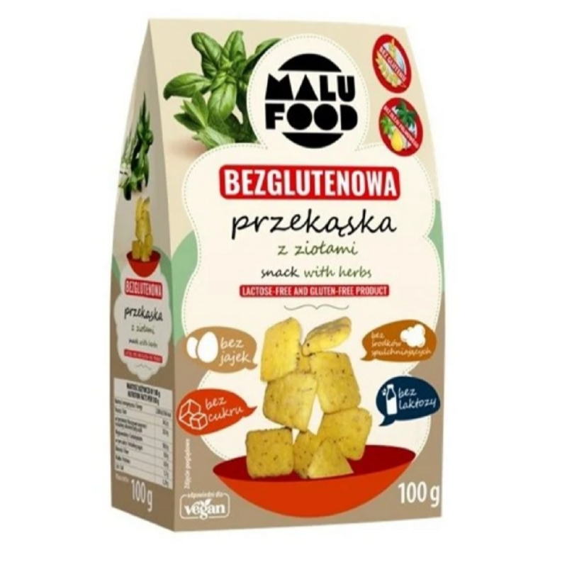 PRZEKĄSKA Z ZIOŁAMI BEZ CUKRU BEZGLUTENOWA 100 g - MALU FOOD