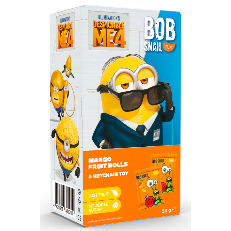 PRZEKĄSKA EAT & PLAY MANGO Z BRELOKIEM MINIONKI BEZGLUTENOWA 20 g - BOB SNAIL