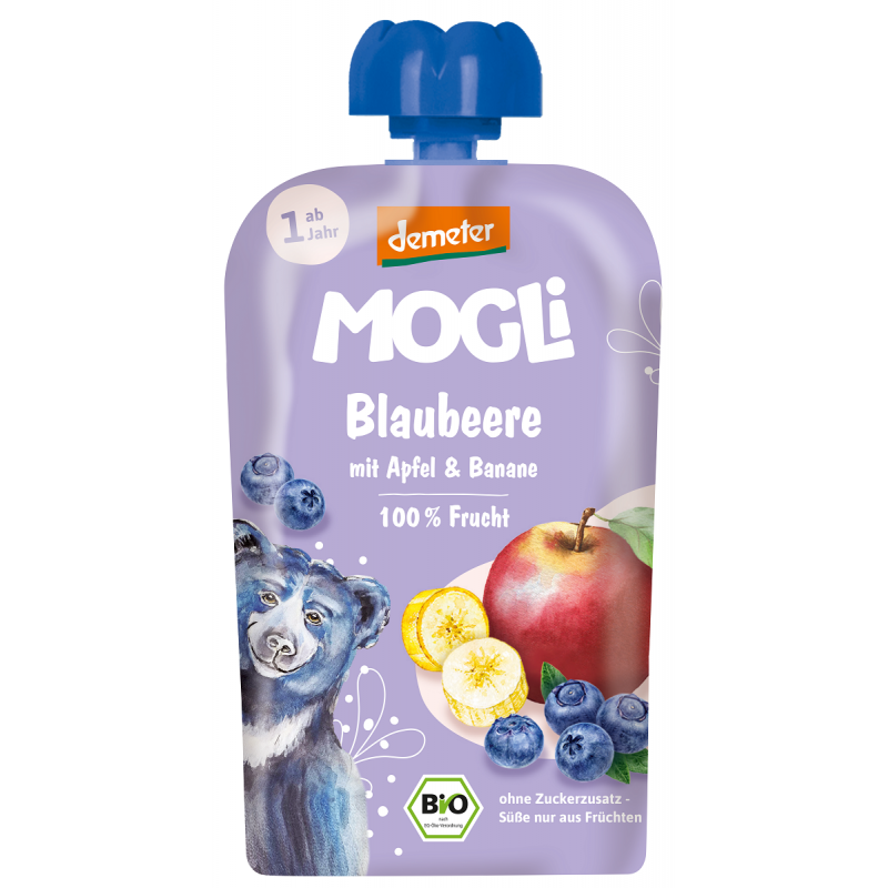 MUS JABŁKO - BANAN - BORÓWKA BEZ DODATKU CUKRÓW OD 1 ROKU DEMETER BIO 100 g - MOGLI