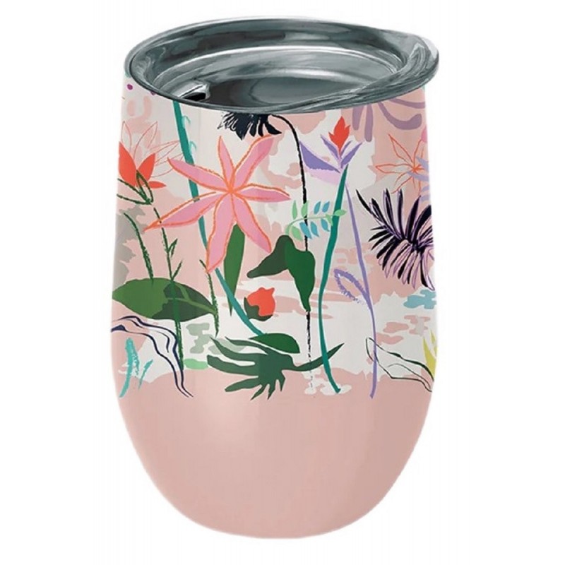 KUBEK ZE STALI NIERDZEWNEJ Z POKRYWKĄ KWIATY 420 ml - CHIC-MIC