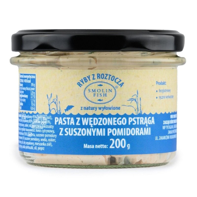 PASTA Z PSTRĄGA WĘDZONEGO Z SUSZONYMI POMIDORAMI BEZGLUTENOWA (około 1,00 kg) - SMOLIN FISH (NA ZAMÓWIENIE)