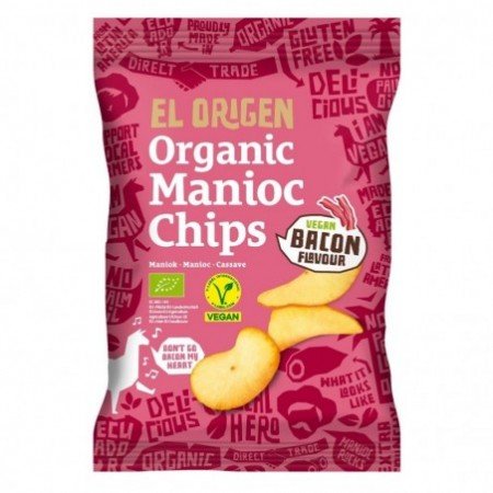 CHIPSY Z MANIOKU O SMAKU BEKONU WEGAŃSKIE BEZGLUTENOWE BIO 60 g - EL ORIGEN