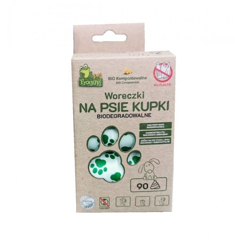 WORKI NA PSIE ODCHODY (KOMPOSTOWALNE I BIODEGRADOWALNE) 6 ROLEK 90 szt - FROGGY