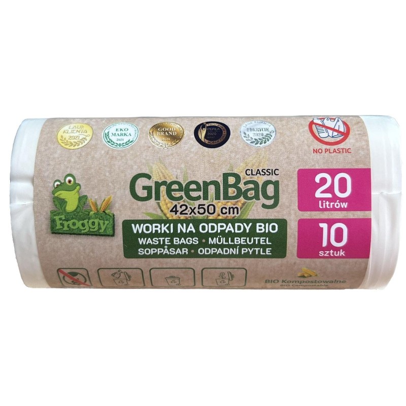 WORKI NA ODPADY BIO I ZMIESZANE (KOMPOSTOWALNE I BIODEGRADOWALNE) 20 L 10 szt - FROGGY (GREENBAG)