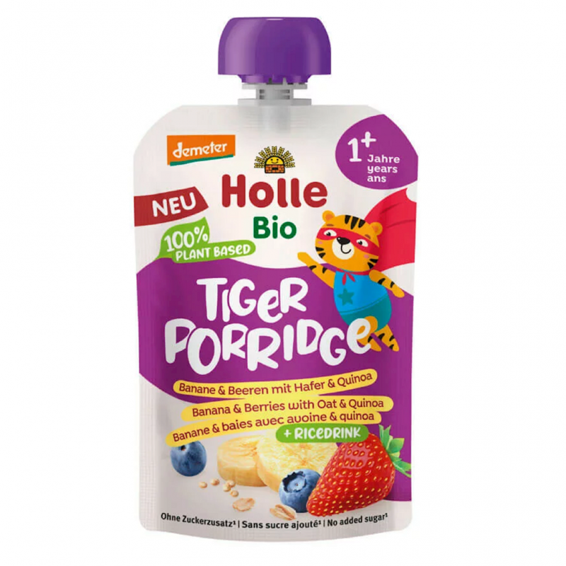 MUS OWSIANKOWY TYGRYS (RYŻ - BANAN - OWOCE JAGODOWE - QUINOA) OD 1 ROKU DEMETER BIO 110 g - HOLLE