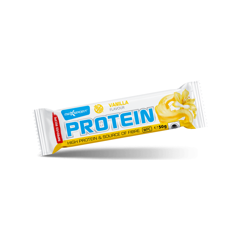 BATON PROTEINOWY O SMAKU WANILIOWYM W BIAŁEJ POLEWIE BEZGLUTENOWY 50 g - MAXSPORT