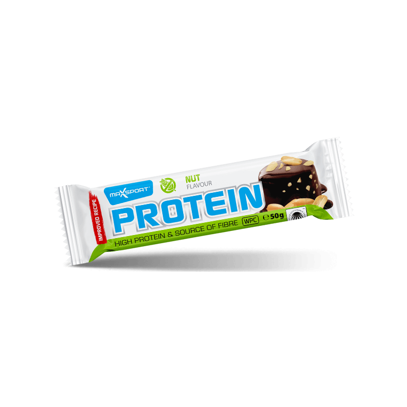 BATON PROTEINOWY Z ORZESZKAMI ZIEMNYMI W KAKAOWEJ POLEWIE BEZGLUTENOWY 50 g - MAXSPORT