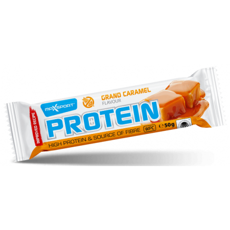 BATON PROTEINOWY O SMAKU KARMELOWYM W KAKAOWEJ POLEWIE BEZGLUTENOWY 50 g - MAXSPORT