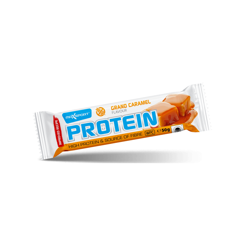 BATON PROTEINOWY O SMAKU KARMELOWYM W KAKAOWEJ POLEWIE BEZGLUTENOWY 50 g - MAXSPORT