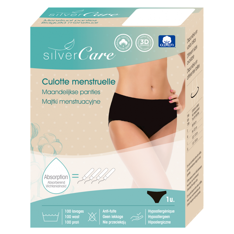 MAJTKI MENSTRUACYJNE BAWEŁNIANE HIPOALERGICZNE ROZMIAR S (86 - 94 cm) - SILVER CARE